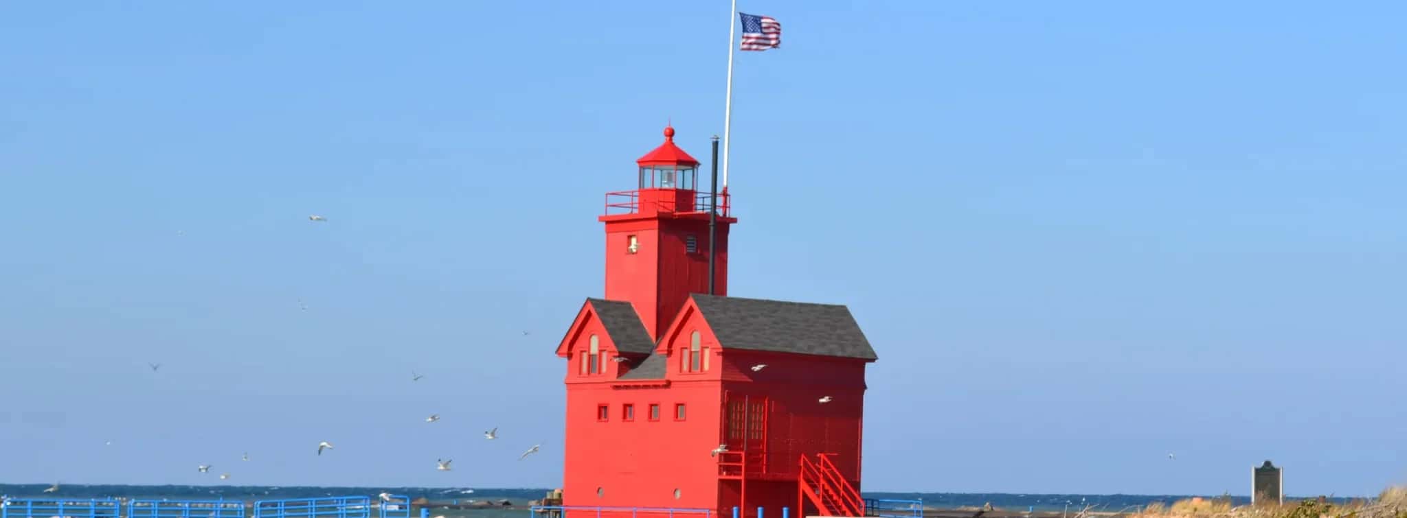 Big Red, the Holland Harbor Lighthouse, on the channel to Lake Michigan in Holland, Michigan