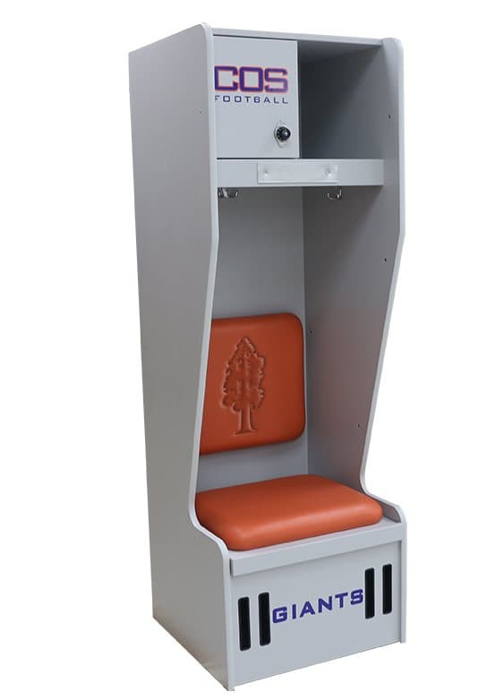 The Athletic Edge cutback athletic locker with padded seat, upper cubby and team branding