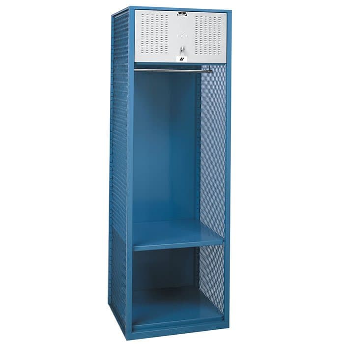 All-Star Sport all-welded athletic locker in two-tone blue with security box and seat
