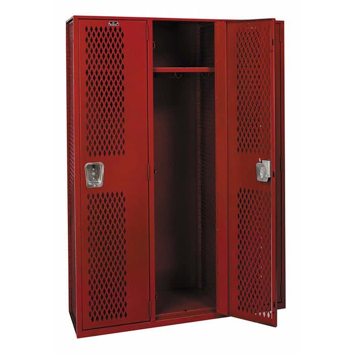 Athletic Team ventilated metal lockers in red with one door open