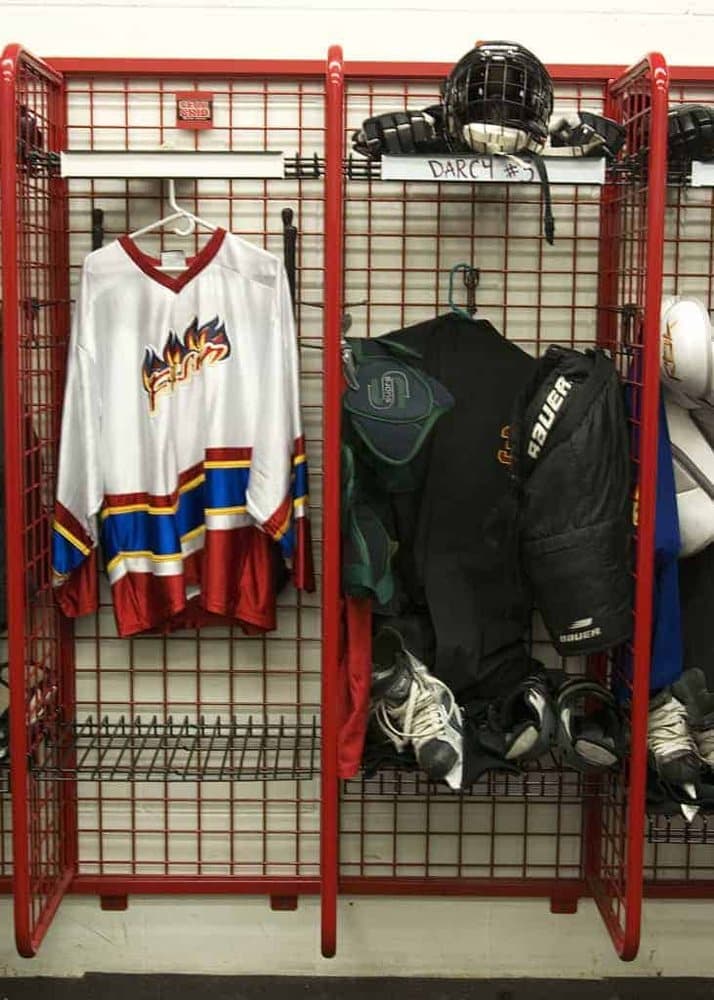 GearGrid standard wall mount wire athletic lockers holding hockey gear