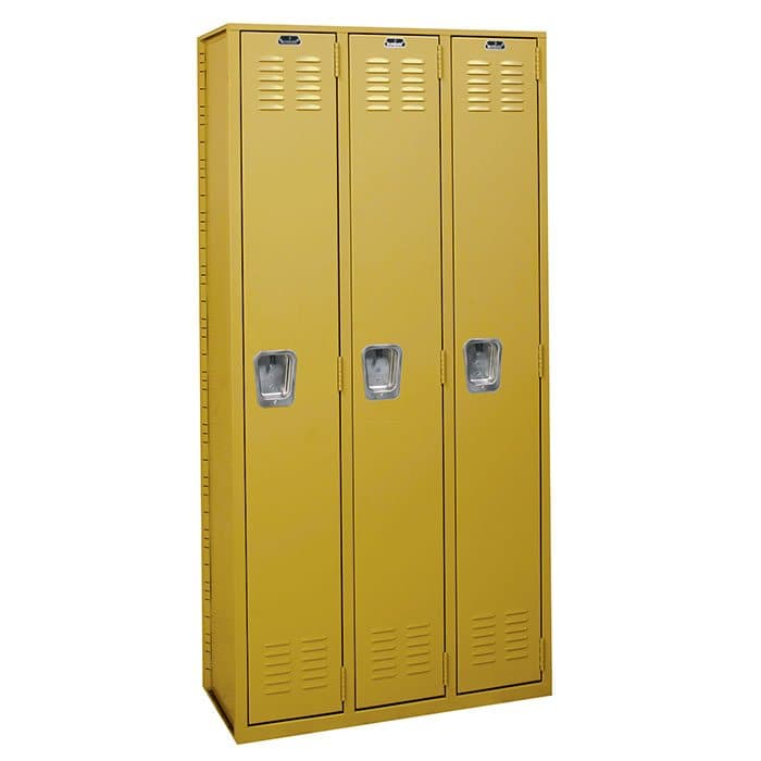 Graduate fully-framed welded metal corridor lockers with gold louvered doors