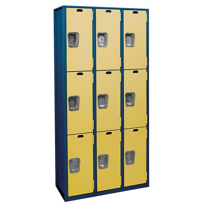 Marquis Protector double tier metal corridor lockers with yellow doors