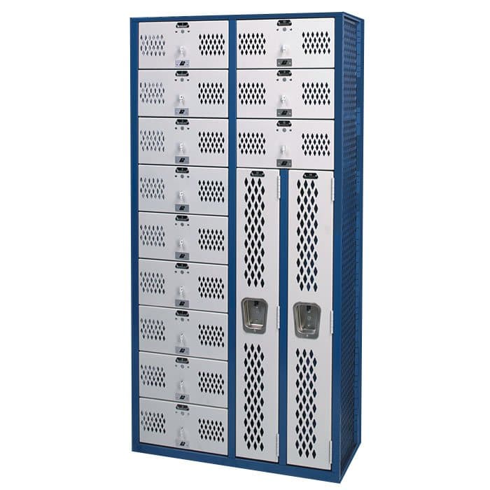 P.E. Series ventilated gym lockers with diamond perforated doors