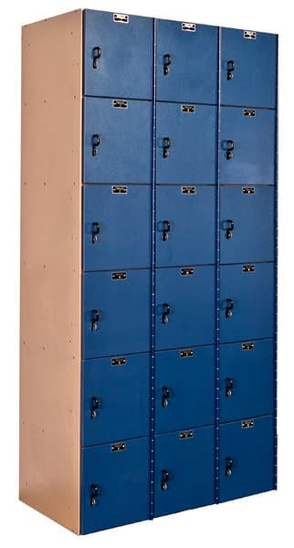 Aquamax HDPE six tier plastic lockers with blue doors