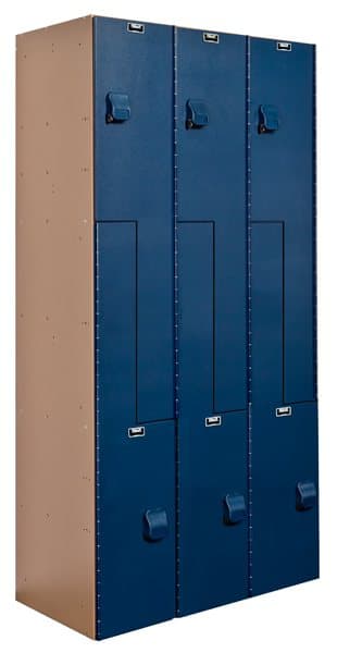 Aquamax solid plastic HDPE Z-tier lockers with blue doors