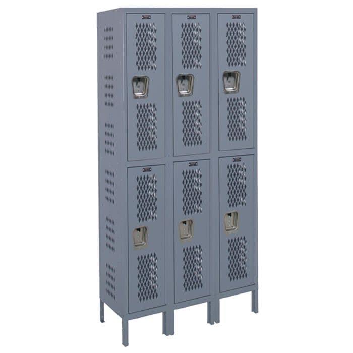 Heavy-Duty Ventilated knockdown metal lockers with diamond perforated doors in gray