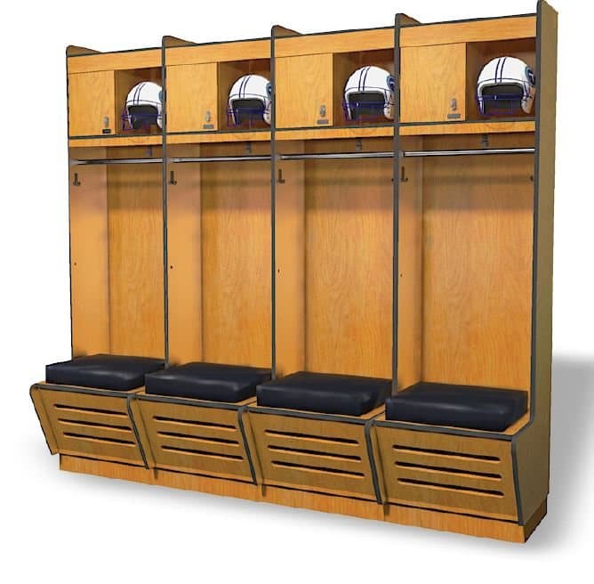 VersaSport phenolic sport lockers with seats and upper security boxes