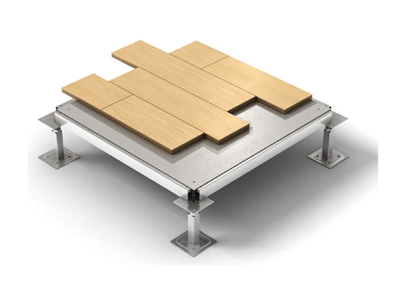 Attiro freelay engineered wood planks laid over a raised access floor panel on pedestals